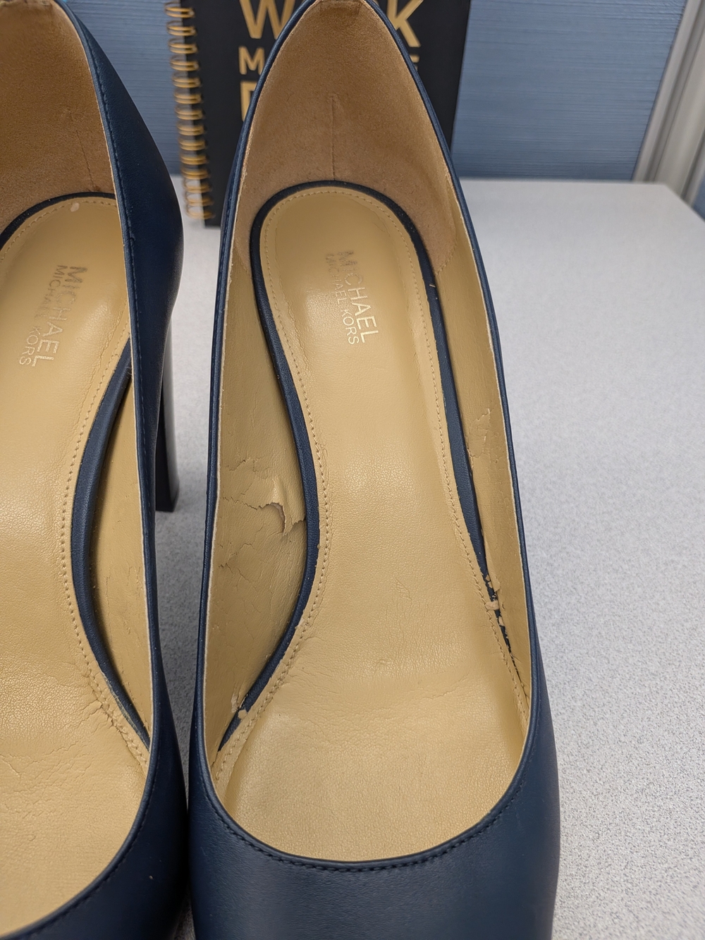 Michael Kors Navy Leather Block Heel Pumps - Picture 8 of 8